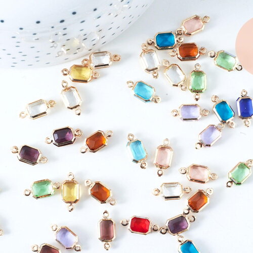 Pendentif connecteur rectangle doré cristal 14.5mm,pendentif cristal, pendentif doré,cristal coloré,création bijoux, x1 g6393
