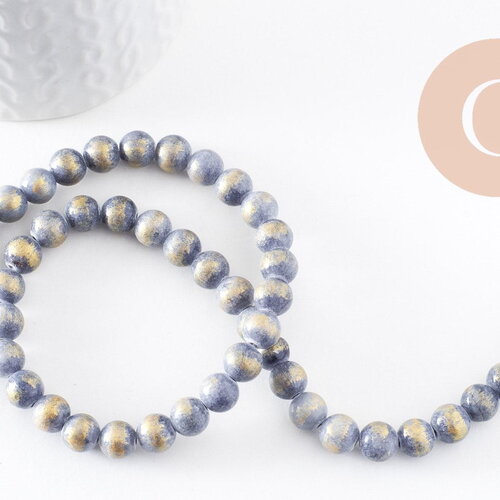 Perles jade bleu et or, perles rondes, jade mashan bleu,pierre naturelle, 8mm, fil de 40cm (g1533)