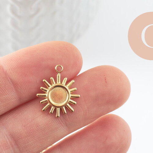 Pendentif soleil support pour cabochon 6mm acier 304 inoxydable doré ip, x2 (g9857)