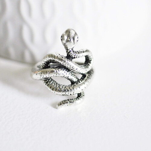 Bague homme zamac argenté réglable serpent 18mm, x1 (g2399)