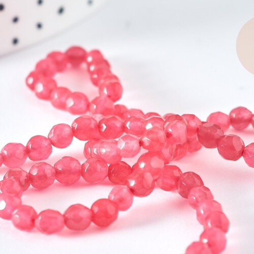 Perle jade rose vif facettée,pierre naturelle,pierre,perle facette,jade,4mm,fil de 37 cm x1 (g5189)