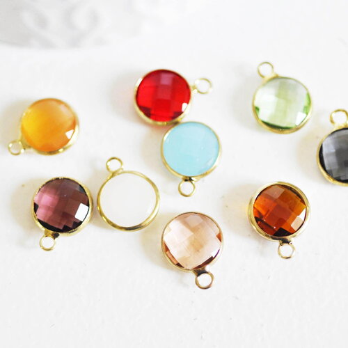 Pendentif rond doré cristal,pendentif cristal, pendentif doré,cristal coloré,création bijoux,14mm, x1 g2024