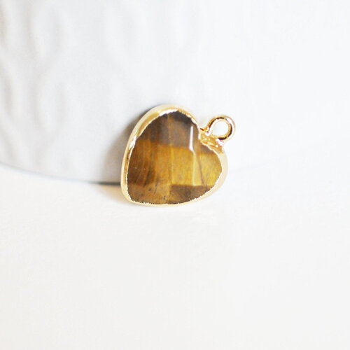 Pendentif coeur oeil de tigre naturel facettes 17mm, x1 (g2527)