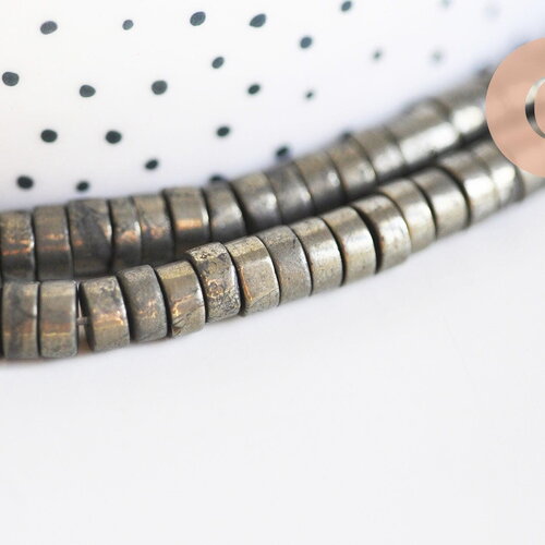 Perle pyrite heishi disque 6mmx4mm,fabrication bijoux perle pyrite naturelle, pierre,x1 fil de 40cm (g6219)