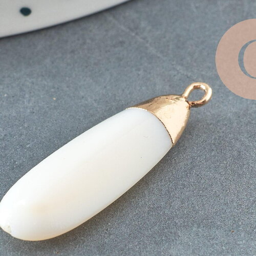 Pendentif goutte nacre blanche naturelle laitonn doré 32x10mm,nacre blanche,bijou nacre,coquillage blanc, x1 g2777