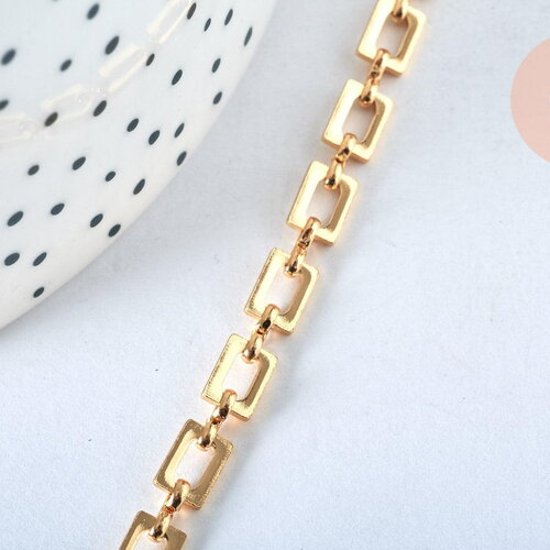 Chaine rectangle acier inoxydable doré 16k 6.5x4.6mm, x1 mètre (g6784)