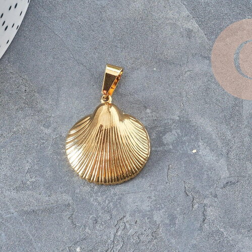 Pendentif coquillage acier 304 doré inoxydable 27mm, pendentif bijoux création sans nickel, x1 -g3280