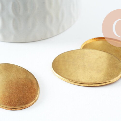 Supports de cabochons ovales laiton brut 40x30mm, fournitures camée sans nickel, x2 g2006