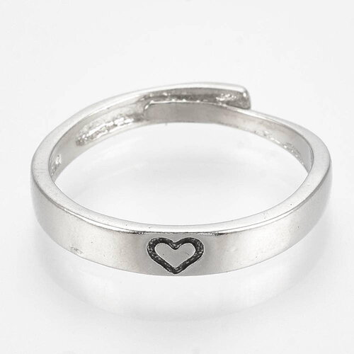Bague fine réglable argenté gravée coeur 18mm, x1 (g1848)