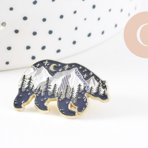 Broche pins ours motif montagne dorée émail noir 28.5mm,x1 (g5538)