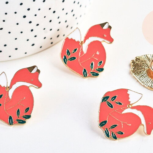 Broche pins renard roux doré émail orange 33mm ,x1 (g5552)