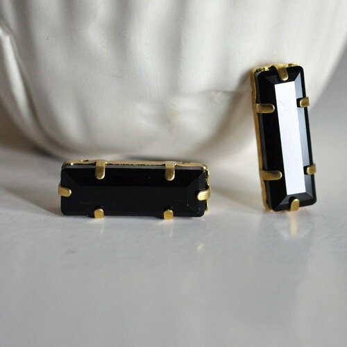 Cabochon cristal noir rectangulaire,cabochon noir, cristal noir,cabochon doré,cabochon à coudre,25mm, x1 g2257