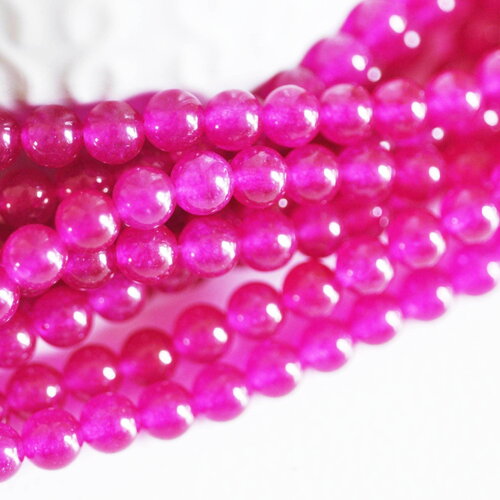 Perles jade rose fuchsia, perles rondes, jade rose,pierre naturelle,6mm, fil de 38cm, x1 (g1784)