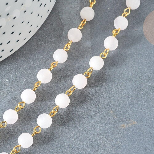 Chaine dorée perle quartz rose ronde 6.5mm, x1 mètre (g7357)