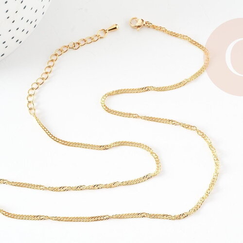 Chaine fine dorée maille singapour 16k 2.5 microns avec extension 1.5 mm- 45/50cm, collier complète dorée avec fermoir, x1 g9240
