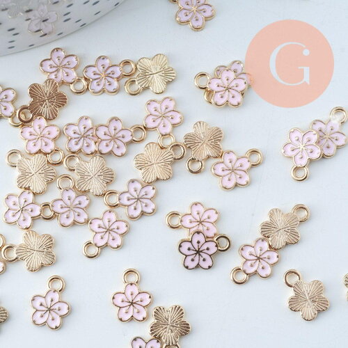 Pendentif fleur zamac doré émail rose 12mm,pendentif doré pour création de bijoux, x5 (g6193)
