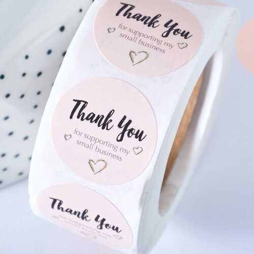 Autocollants rond merci rose 25mm, x500 (g6134)