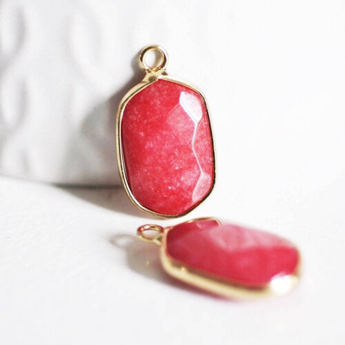 Pendentif hexagone jade rouge turquoise,pendentif pierre, support doré,création bijou,pierre naturelle,bijou pierre, jade naturel,25mm x1 g1