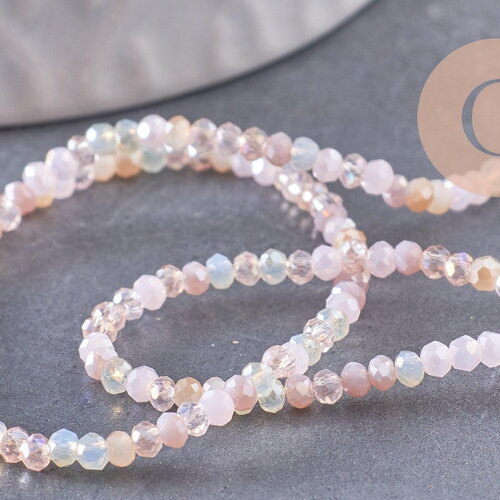 Perle rondelle cristal beige rose 2mm, x1 fil de 32cm (g10111)