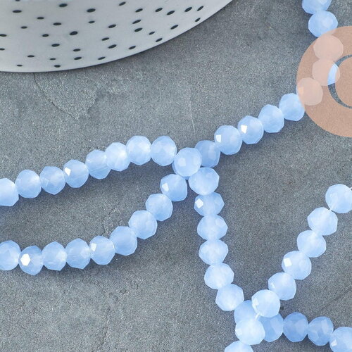Perle abacus cristal bleu clair 6x5mm, perle verre facette,fil de 44cm, x1 (g6371)