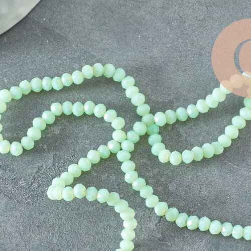 Perles toupies vert clair, perles bijoux, perle cristal vert,perle cristal, cristal vert clair,perle verre facette, 3mm, fil de 44cm, x1 (g2
