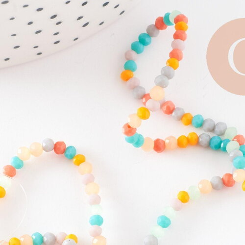Perle abacus cristal multicolore opaque, perles verre ,3x2.5mm, le fil de 42cm, x1 (g4423)