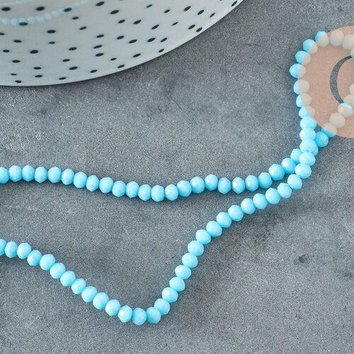 Perle toupie bleu,perles bijoux, cristal bleu, fourniture créative ,verre facette, fil de 29cm, 3mm, x1 (g1667)