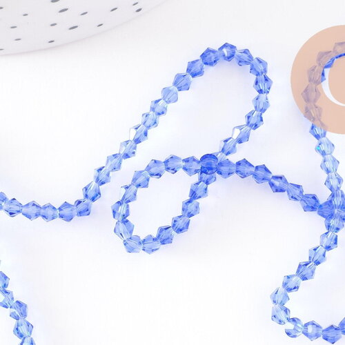 Perles cristal toupies à facette bleu transparent 3mm,perles bijoux, perle cristal bleu, fil de 46cm , x1 (g2853)