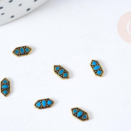 Charm à coller zamac géométrique bronze émail bleu 7.5mm, x5 (g8528)