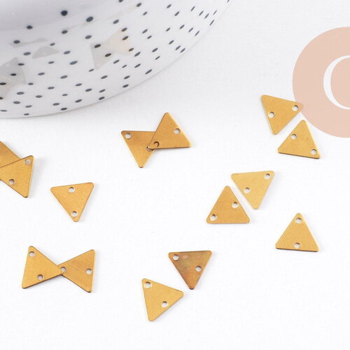 Breloque triangle 2 trous laiton brut 9mm,pendentif géométrique x 10 (g10136)