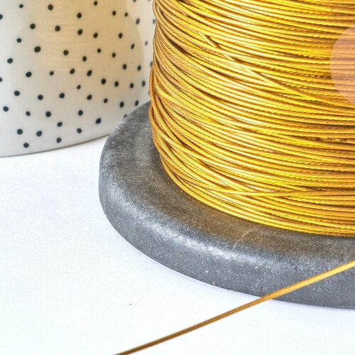 Fil câblé gainé acier inoxydable doré 1mm,fabrication bijoux, fil gainé métal, creation bijoux,1mm, x 2 mètres (g6780)