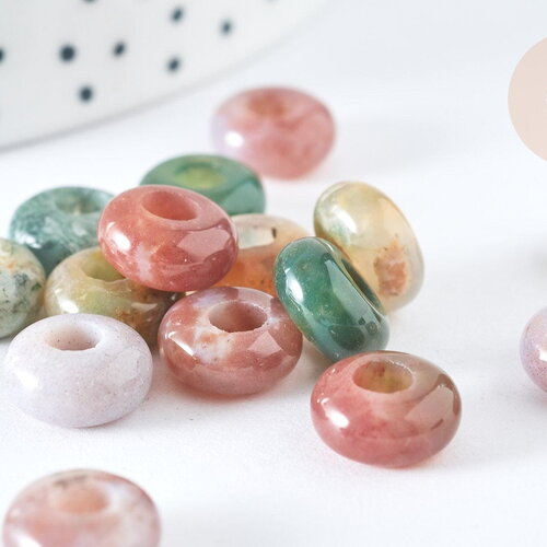 Perle rondelle agate indienne création bijoux 10mm, création bijoux pierre naturelle, x 2 g7561