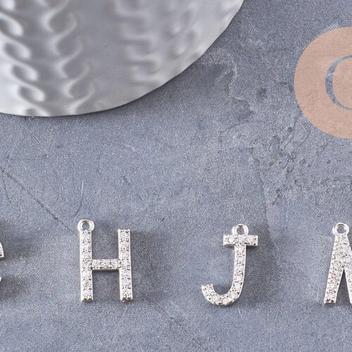 Pendentif lettre acier 304 inoxydable argenté lettre cristal blanc, sans nickel,lettre initiale prenom,15.5mm, x1 (g4618)