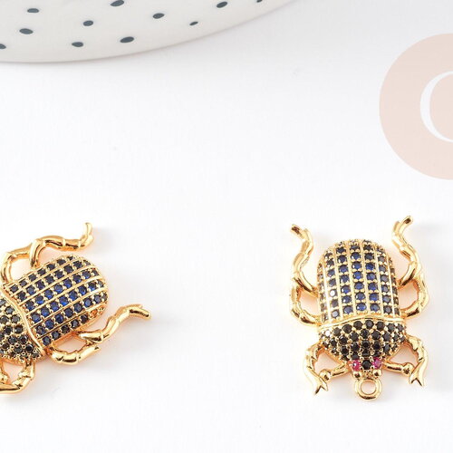 Breloque scarabée laiton doré 18k cristal,sans nickel, insecte doré,pendentif porte bonheur zircon,22.5mm, x1 g1912