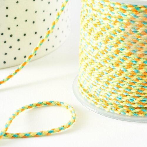 Cordon tressé jaune vert turquoise 2mm, cordon pour bijoux,cordon multicolore scrapbooking, x 1 mètre g9122