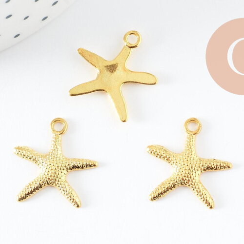 Pendentif étoile de mer dorée, pendentif collier,creation bijoux, pendentif laiton doré,19mm, x10 g0550