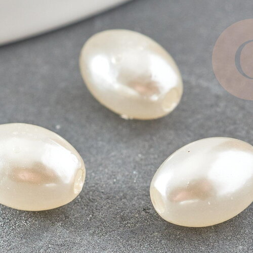 Perles ovale acrylique imitation perle eau douce beige 11mm, création bijoux diy x5 g9287