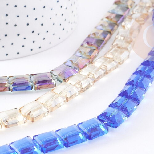 Perle verre carré irisé facetté 12mm, perles carrée, perles verre pour création bijoux, x5 perles (g9076)