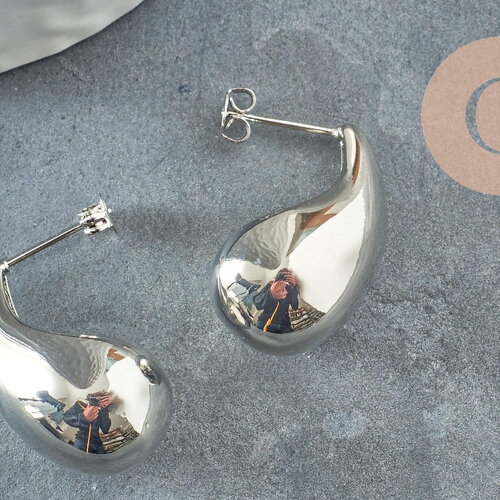 Clous boucles gouttes bulle laiton plaqué platine 26.5mm, boucles pour oreilles percées x2 g9726