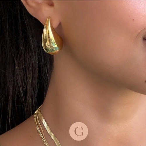 Clous boucles gouttes bulle laiton doré 16k 26.5mm, boucles pour oreilles percées x2 g9725