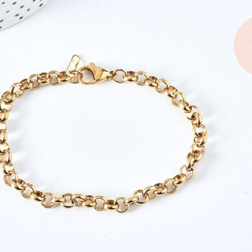 Bracelet maille rollo acier inoxydable 304 doré 14k, 1.5mm, 20.5cm, x1 (g6893)
