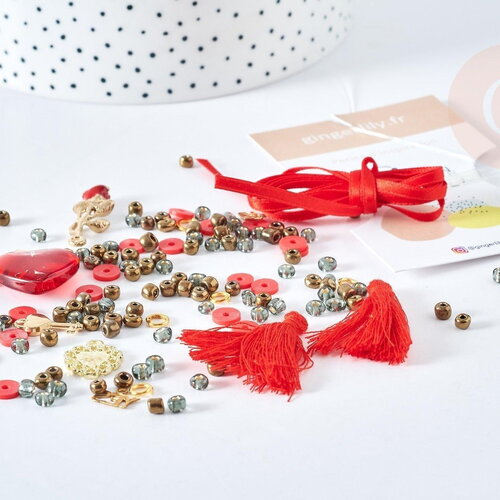 Kit mix de perles fruits rouges, coffrets et kits pour la création de bijoux fantaisie diy, x1 g8341