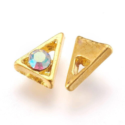 Triangle à coller zamac doré et zircon ab 5.5x4mm, x2 (g5264)