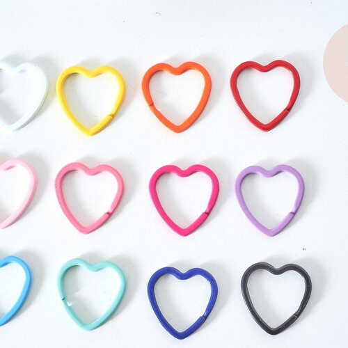 Support cœur porte-clés fer multicolore 31mm, création de bijoux, accessoire fantaisie coeur, x1 g7836