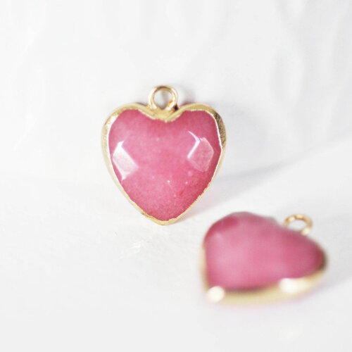 Pendentif coeur jade rose facettes, pendentif bijoux, pendentif pierre, jade naturel,cœur jade, pendentif jade,17mm, x1 (g1791)