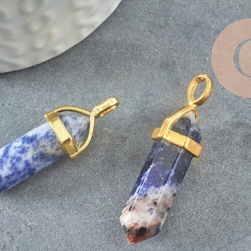 Pendentif pointe sodalite bleu naturelle laiton doré 37-41mm, pendentif bijoux pierre naturelle, x1 g2115