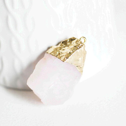 Pendentif quartz rose,quartz naturel pierre brute, création bijoux, pendentif doré, creation bijoux, pierre naturelle, x1, g0773