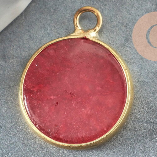 Pendentif rond jade rouge bordeau,jade naturel,pendentif rond,20.5mm, x1 g4289