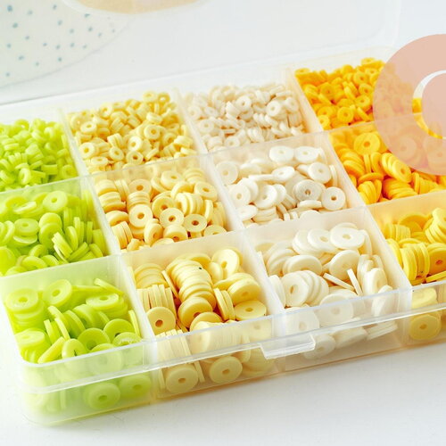 Kit mix de perles heishi jaune citron, coffret et kit pour création de bijoux fantaisie, x1 g9775