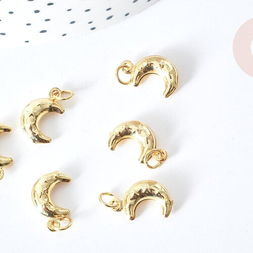Pendentif croissant lune laiton doré 15mm,création bijou céleste, x 5 g8074